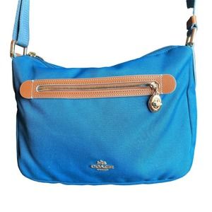 Coach Sawyer Canvas Crossbody Bag Purse F37239 Blue Adjustable Strap 8.5x12 inch